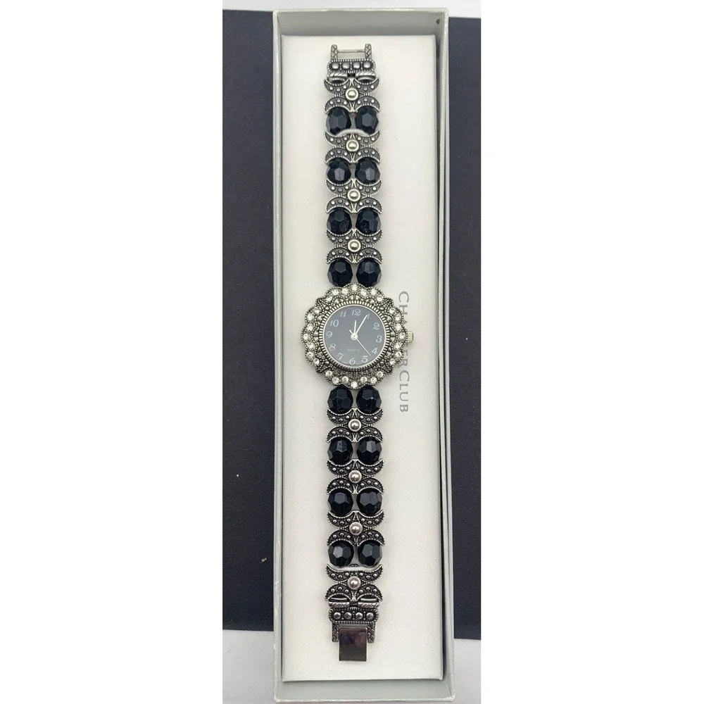 Charter Club Ornate Silver Tone Crystal & Rhinestone Bracelet Watch Need Battery